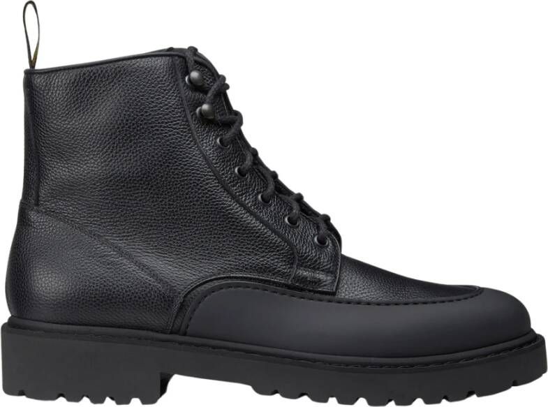 Doucal's Heren tumbled leren veterschoen enkellaars | zwart Black Heren