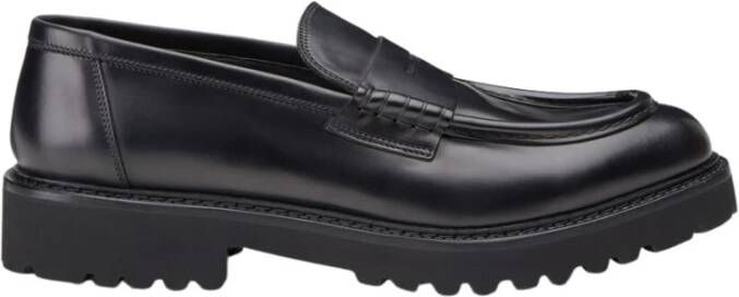 Doucal's Zwarte Penny Loafers van Kalfsleer Black Heren