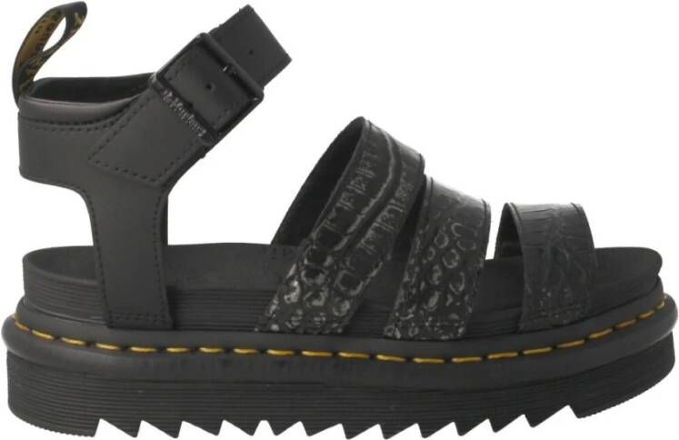Dr. Martens Zwarte platte sandalen met krokodillenprint Black Dames