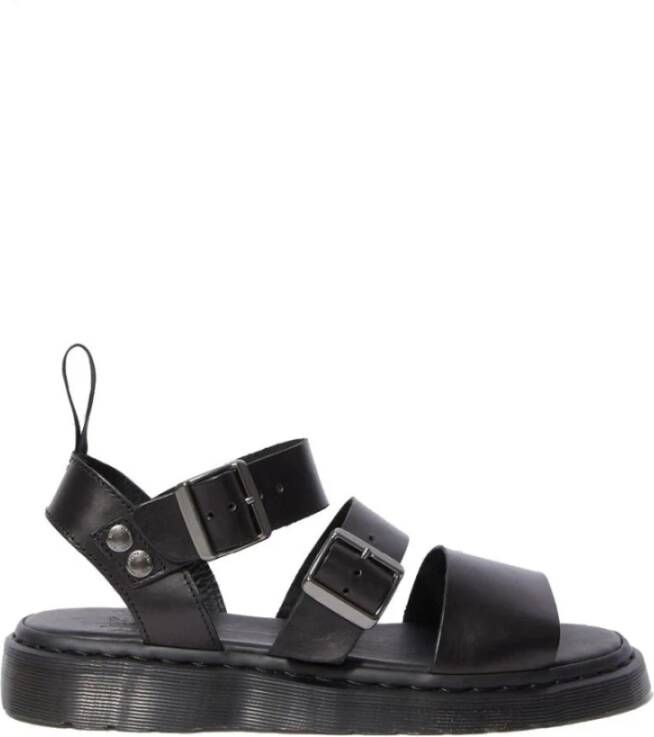 Dr. Martens Zwarte Leren Platte Sandalen Gryphon Brando Black Dames