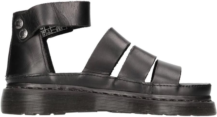 Dr. Martens Zwarte platte leren sandalen met verstelbare gespsluiting Black Dames