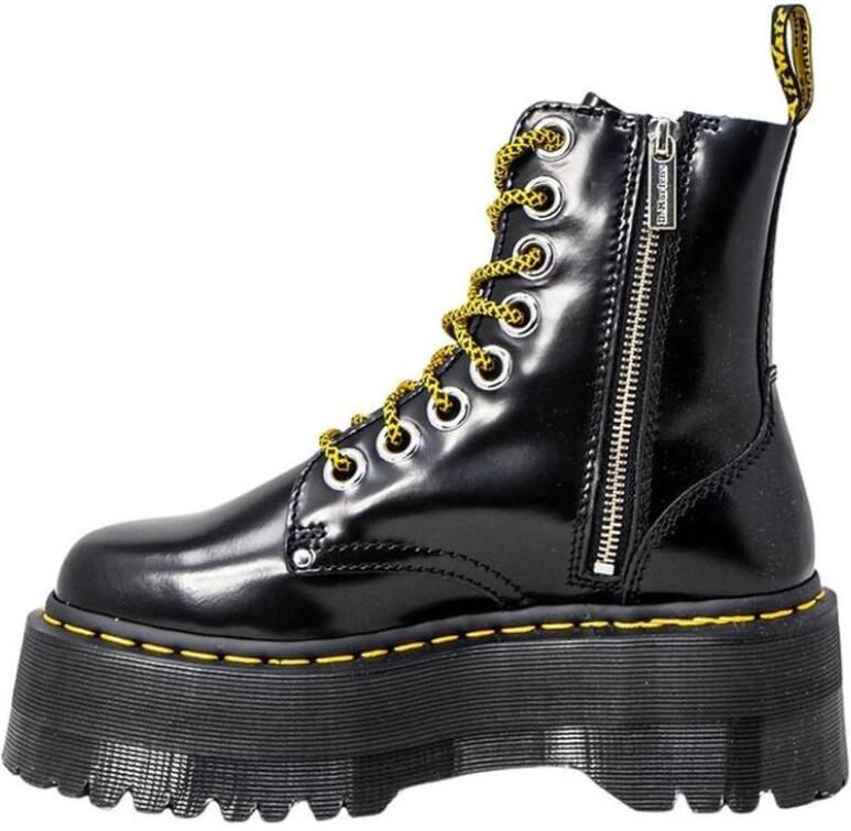 Dr. Martens Zwarte leren gevechtslaars met ritszak en 6 cm platform Black Dames
