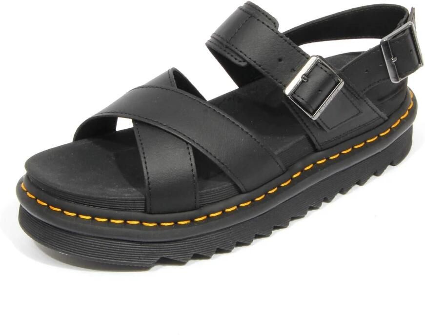 Dr. Martens DVOSS~II~BLACK~HYDRO~LEATHER~~ Platte sandalen Dames Sandalen Zwart