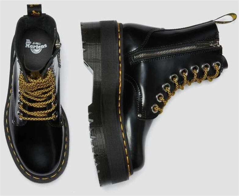 Dr. Martens Zwarte leren gevechtslaars met ritszak en 6 cm platform Black Dames - Foto 8