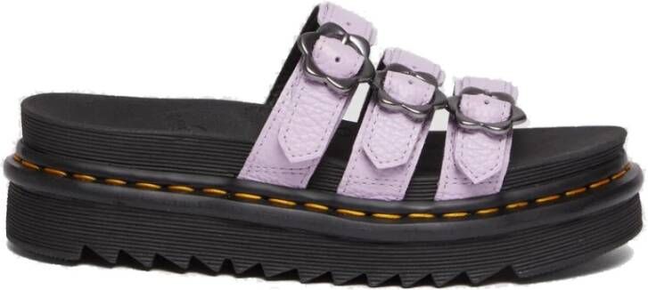 Dr. Martens El Blaire Slide Paarse Leren Sandalen met Verstelbare Bloemgespen Purple Dames