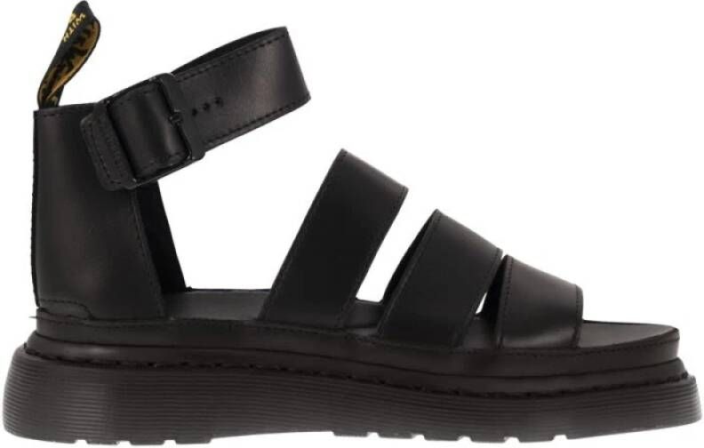 Dr. Martens Zwarte platte leren sandalen met verstelbare gespsluiting Black Dames