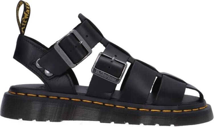 Dr. Martens Zwarte Leren Platte Sandalen Gryphon Brando Black Dames