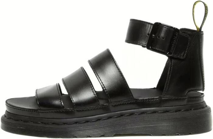 Dr. Martens Zwarte platte leren sandalen met verstelbare gespsluiting Black Dames