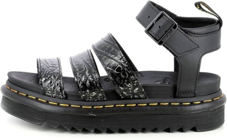 Dr. Martens Zwarte platte sandalen met krokodillenprint Black Dames