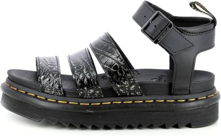 Dr. Martens Zwarte platte sandalen met krokodillenprint Black Dames
