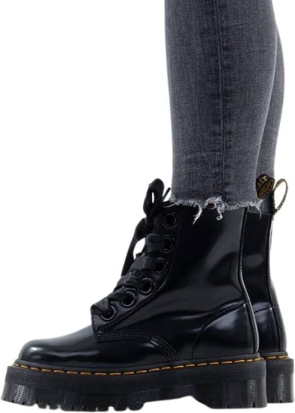 Dr. Martens Zwarte Leren Platformlaars met Decoratieve Stiksels Black Dames