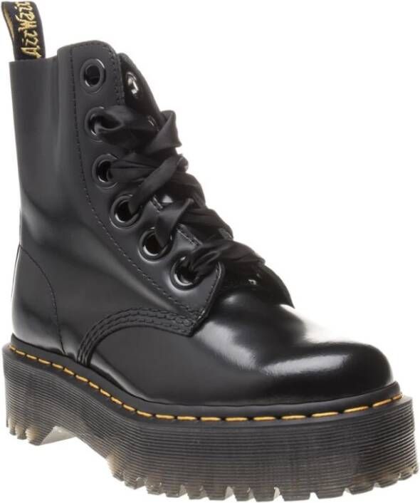 Dr. Martens Zwarte Leren Platformlaars met Decoratieve Stiksels Black Dames - Foto 6