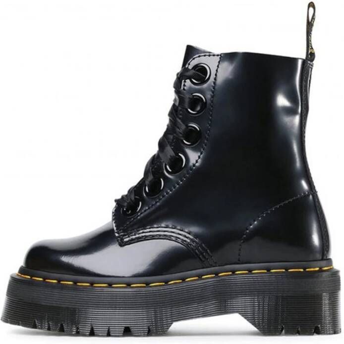 Dr. Martens Zwarte Leren Platformlaars met Decoratieve Stiksels Black Dames