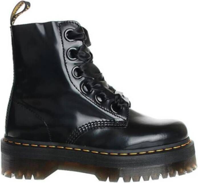 Dr. Martens Zwarte Leren Platformlaars met Decoratieve Stiksels Black Dames