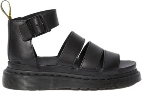 Dr. Martens Zwarte platte leren sandalen met verstelbare gespsluiting Black Dames