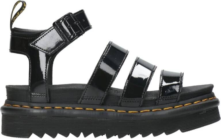 Dr. Martens Zwarte Platte Sandalen met Verstelbare Enkelband Black Dames