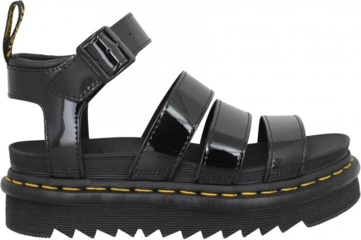 Dr. Martens Zwarte Platte Sandalen met Verstelbare Enkelband Black Dames