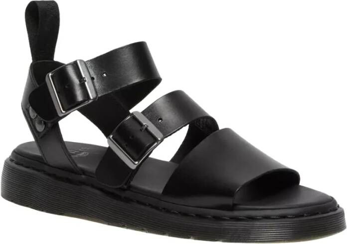 Dr. Martens Zwarte Leren Platte Sandalen Gryphon Brando Black