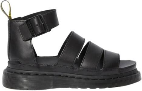 Dr. Martens Zwarte platte leren sandalen met verstelbare gespsluiting Black Dames