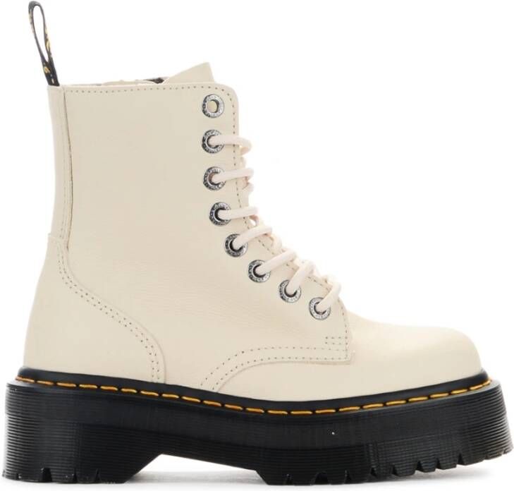 Dr. Martens Beige Leren Enkellaarzen met Dubbele Sluiting Beige Dames