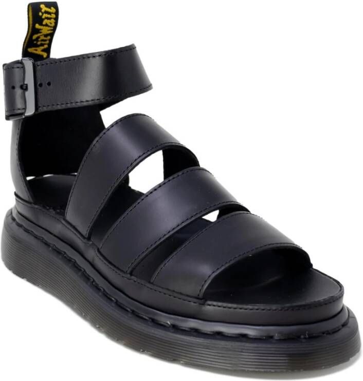 Dr. Martens Zwarte platte leren sandalen met verstelbare gespsluiting Black Dames