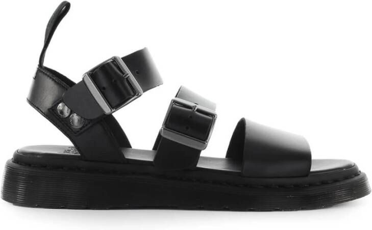 Dr. Martens Zwarte Leren Platte Sandalen Gryphon Brando Black
