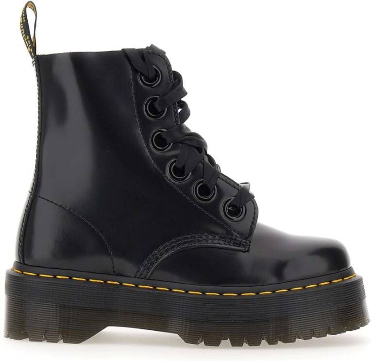 Dr. Martens Zwarte Leren Platformlaars met Decoratieve Stiksels Black Dames