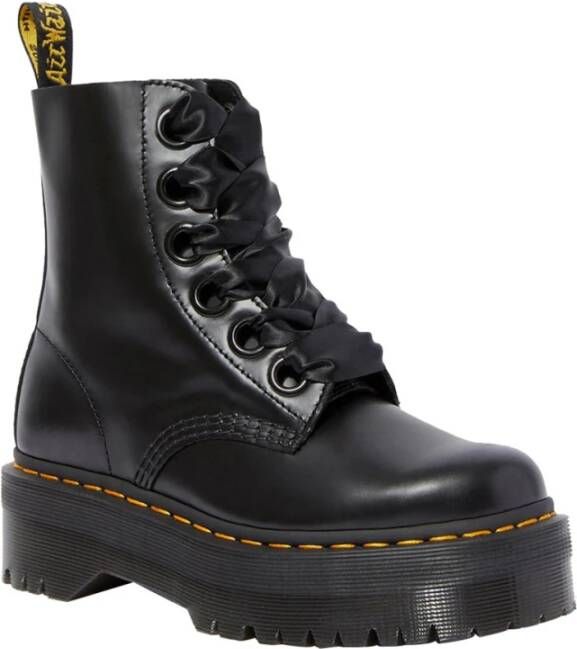 Dr. Martens Zwarte Leren Platformlaars met Decoratieve Stiksels Black Dames