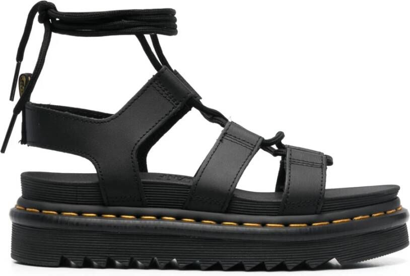 Dr. Martens Zwarte Leren Sandalen met Kantdetail Black Dames