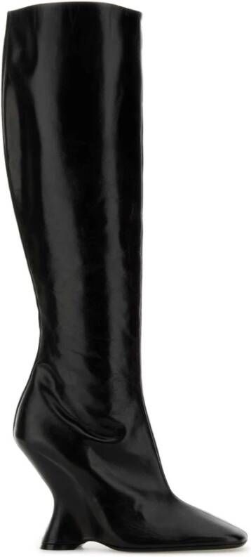 Dries Van Noten Elegante Zwarte Leren Haklaarzen Black Dames