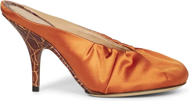 Dries Van Noten Oranje Geplooide Sandalen met Krokodil-geëmbosseerde Hak