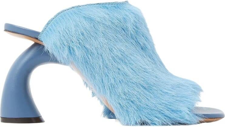 Dries Van Noten Stijlvolle Ponyhair Mules Blue Dames