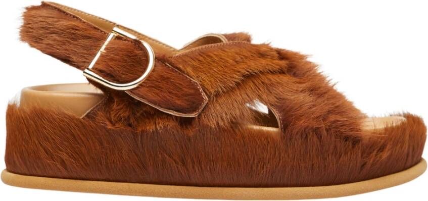 Dries Van Noten Stijlvolle Ponyhair Sandalen Bruin Dames