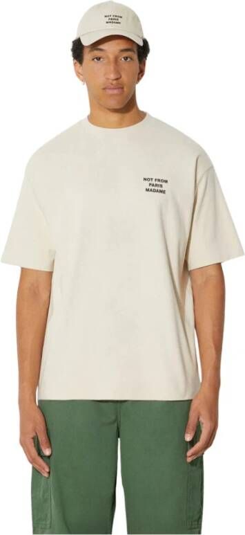 Drole de Monsieur Beige Slogan T-Shirt Relaxte Pasvorm