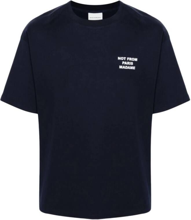 Drole de Monsieur Blauw T-shirt met Sloganprint en Ronde Hals