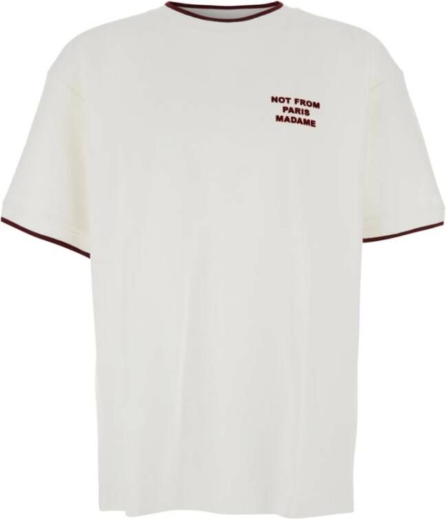 Drole de Monsieur Slogan Print White Crewneck T-Shirt