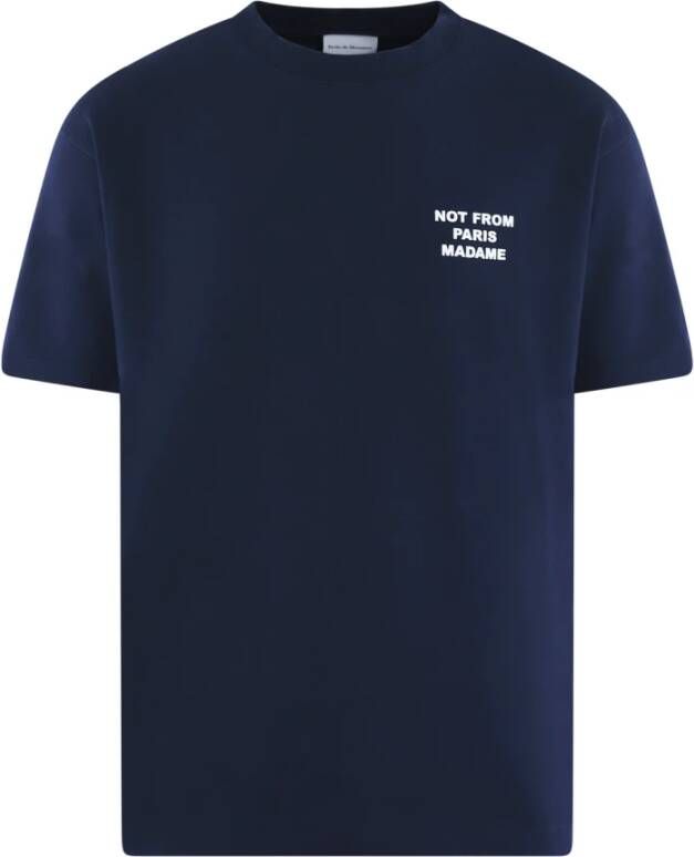 Drole de Monsieur Blauw T-shirt met Sloganprint en Ronde Hals