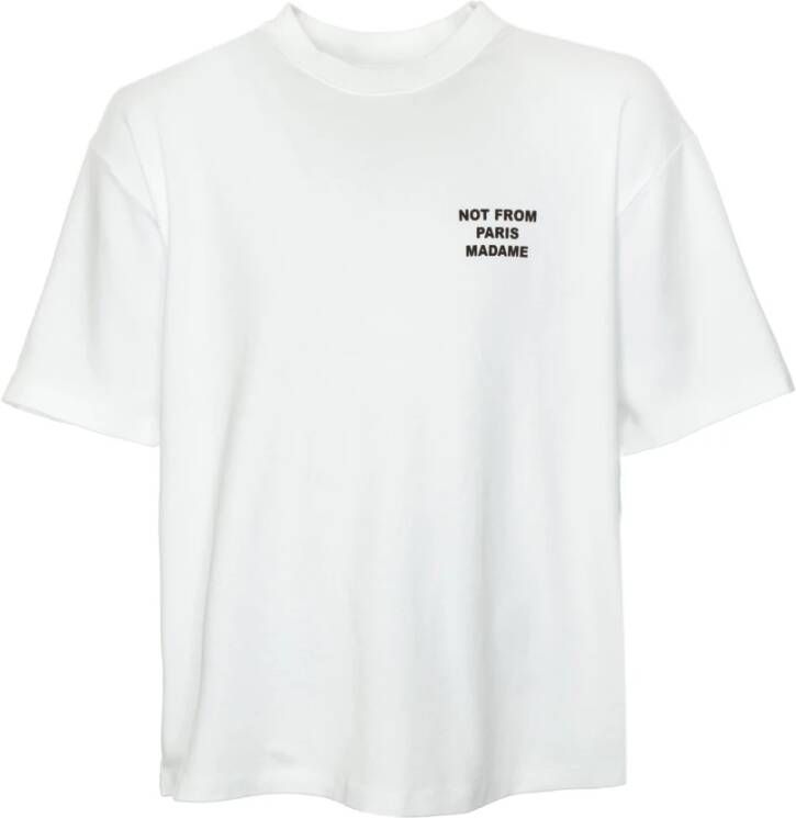 Drole de Monsieur T-shirt met slogan en geribbelde halslijn
