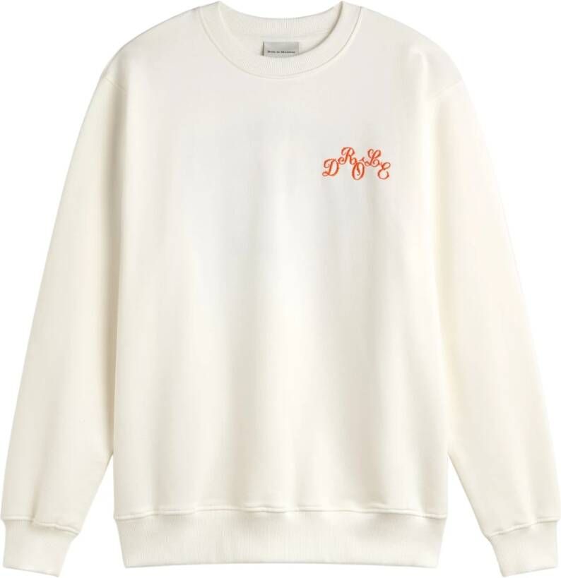 Drole de Monsieur Witte Urban Sweatshirt met Geborduurde Boodschap