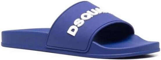 Dsquared2 Blauw witte logo-gegraveerde sliders Blue Heren