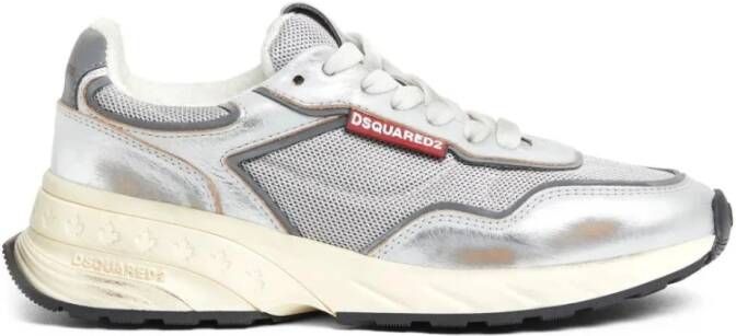 Dsquared2 Zilveren Platte Sneakers Vitello Laminato