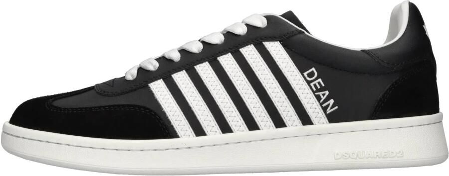 Dsquared2 Zwarte Leren Sneakers met Strepen Black Heren