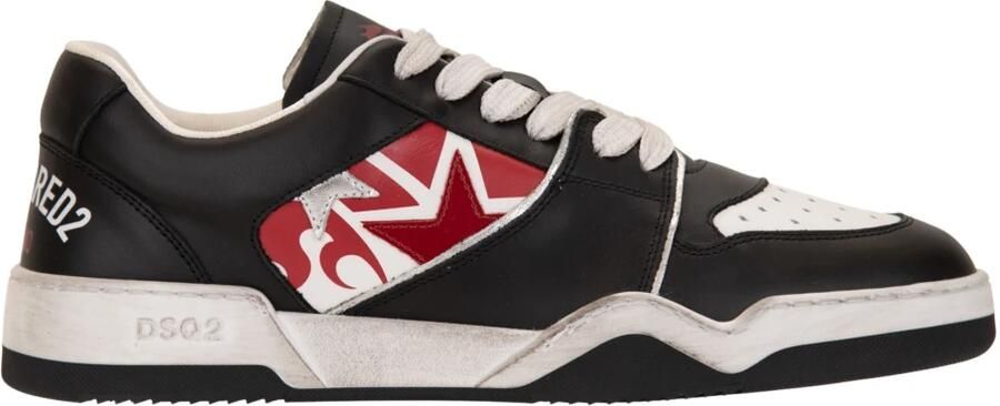 Dsquared2 Zwarte Sneakers met Distressed Effect en Logo op de Hiel in Leer Black Heren