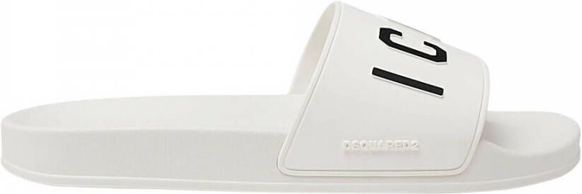 Dsquared2 Logo Print Open Teen Platte Rubberen Slides White