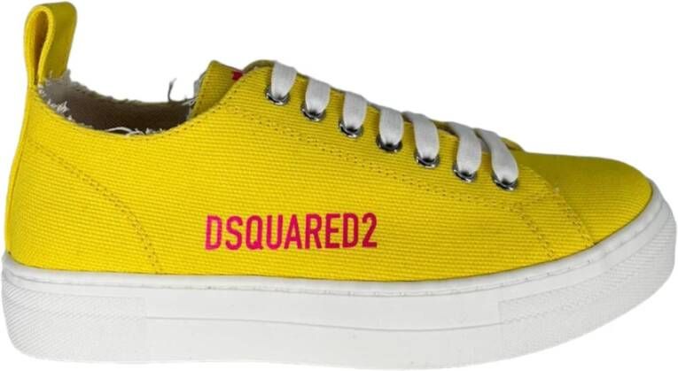 Dsquared2 Gele Canvas Sneaker met Roze Print Yellow Dames