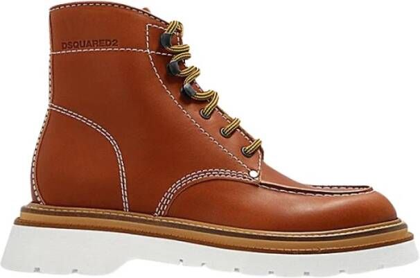 Dsquared2 Kameelkleurige Leren Hoge Veterschoenen Brown Heren