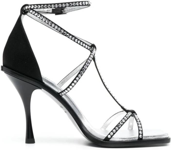 Dsquared2 Kristalversierde vierkante sandalen Black Dames