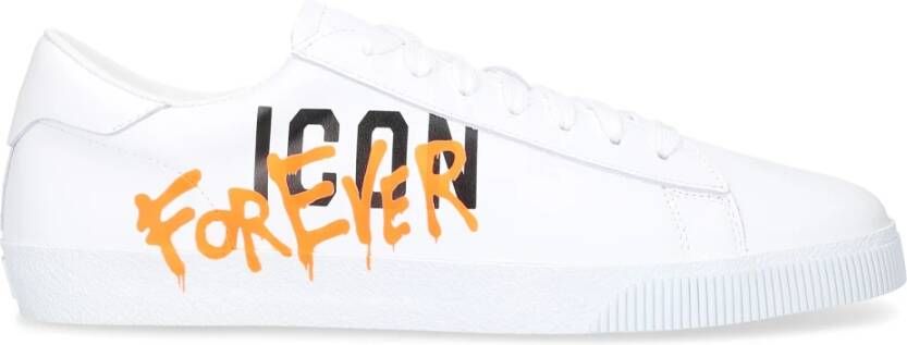 Dsquared2 Lage Top Icon Cassetta Kalfsleren Sneakers Wit Heren