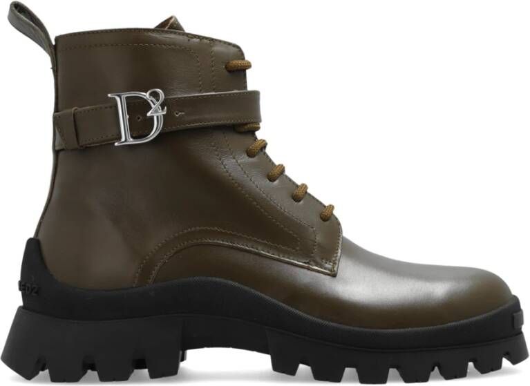 Dsquared2 Leren gevechtslaarzen Groen Dames