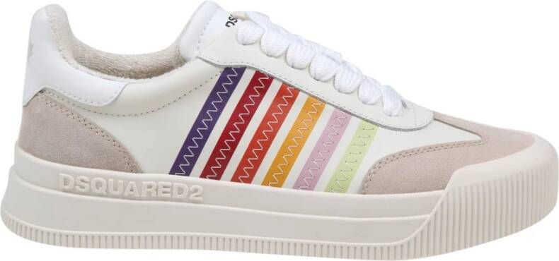 Dsquared2 Leren sneakers in crèmekleur met multicolor accenten White Dames
